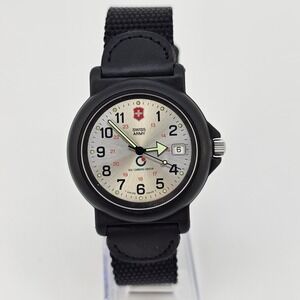 Swiss Army Men's Watch 38MM Gray Dial Date Black Nylon Bands New Battery